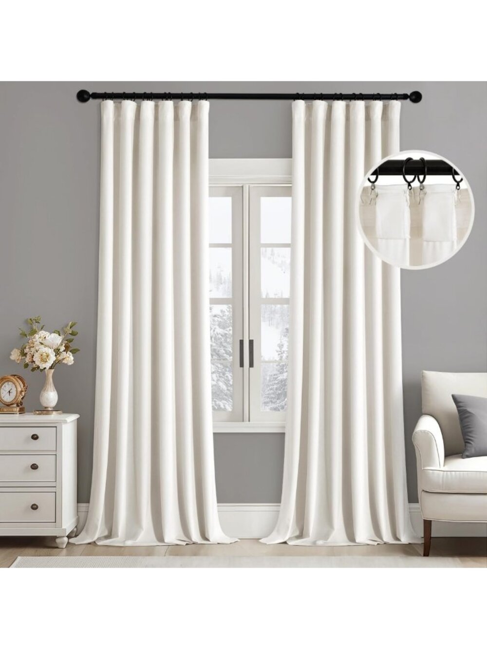 Luxurious Velvet Blackout Curtains, 50x84 Inches, 2 Panels, Ivory Color, Room